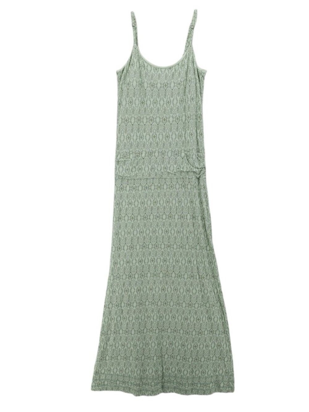 TOAD CO Long Island Dress Maxi Light Green Geometric Tribal Built in Bra SMALL